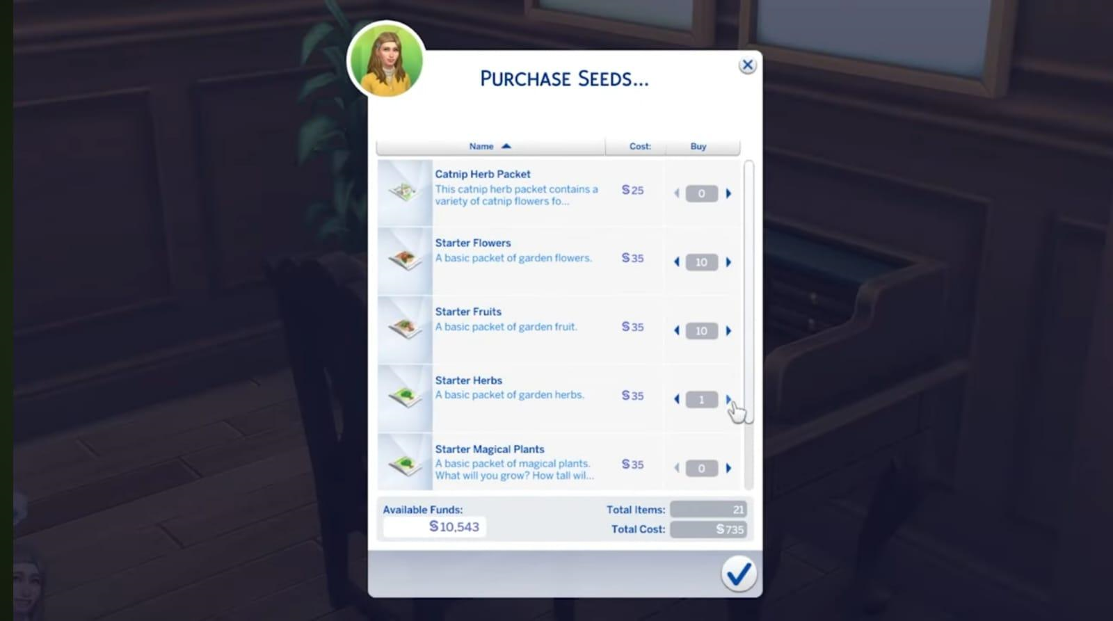 Purchase seeds in Sims 4